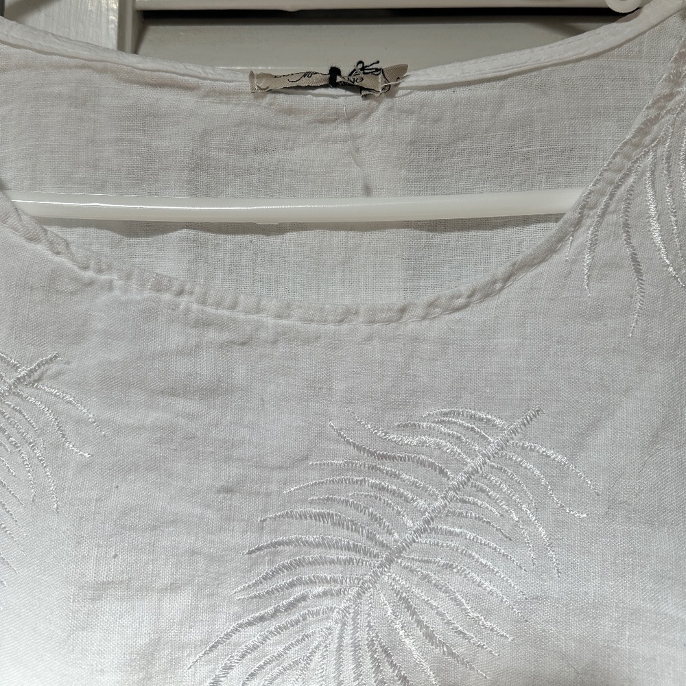 Lungo L'Arno Linen Blouse Short Sleeve Tropical Palm Embroidery Side Buttons - Picture 5 of 17
